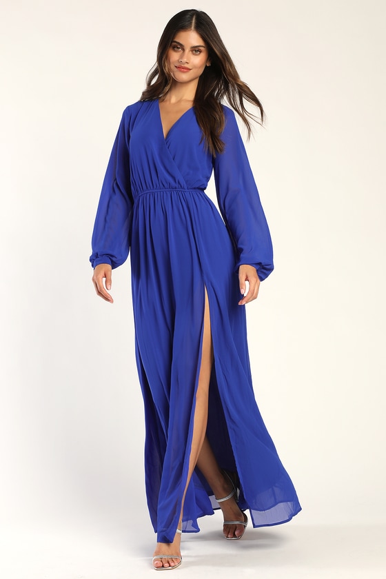 blue long sleeve maxi dress
